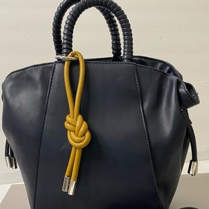 Brand New! Nine West Navy Blue Faux Leather Zip-Top drawstring handbag